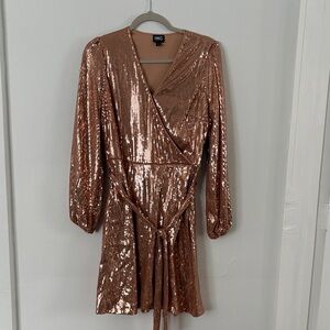 INC International Concepts Rose Gold Sequin Long Sleeve Dress